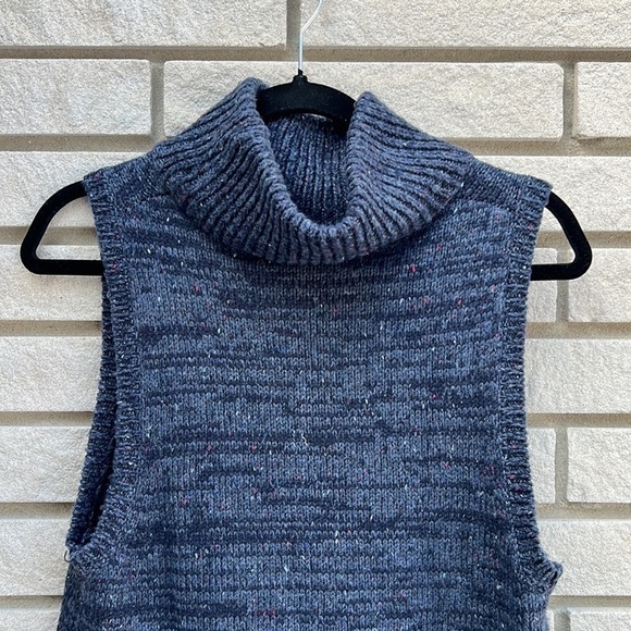 Woolrich Turtleneck Sleeveless Long Sweater Speckled Navy Blue - Picture 3 of 11